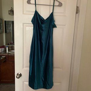 Green Cowl Neck Satin Cocktail Dress Size S